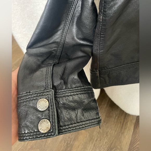 Womens GUESS LOS ANGELES LEATHER ZIP BOMBER JACKET BLACK Size M - Picture 4 of 13